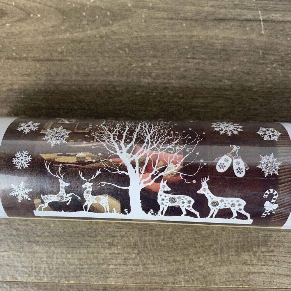 Christmas Window Clings Decorations Snowflake Santa Claus Reindeer White Decals